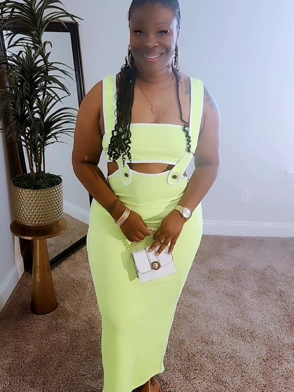 Neon Lime Two-Piece Cutout Dress Set